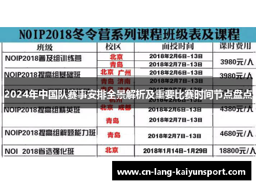 2024年中国队赛事安排全景解析及重要比赛时间节点盘点