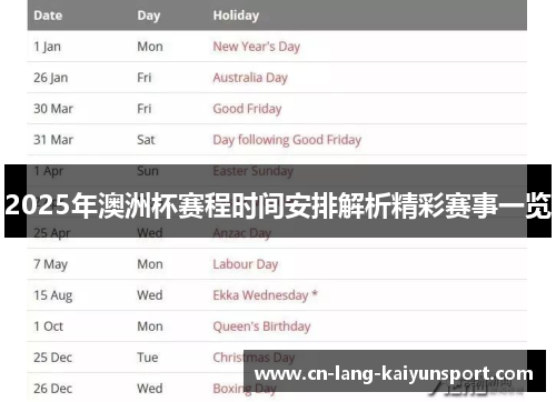 2025年澳洲杯赛程时间安排解析精彩赛事一览 2025年澳洲杯赛程时间安排解析精彩赛事一览